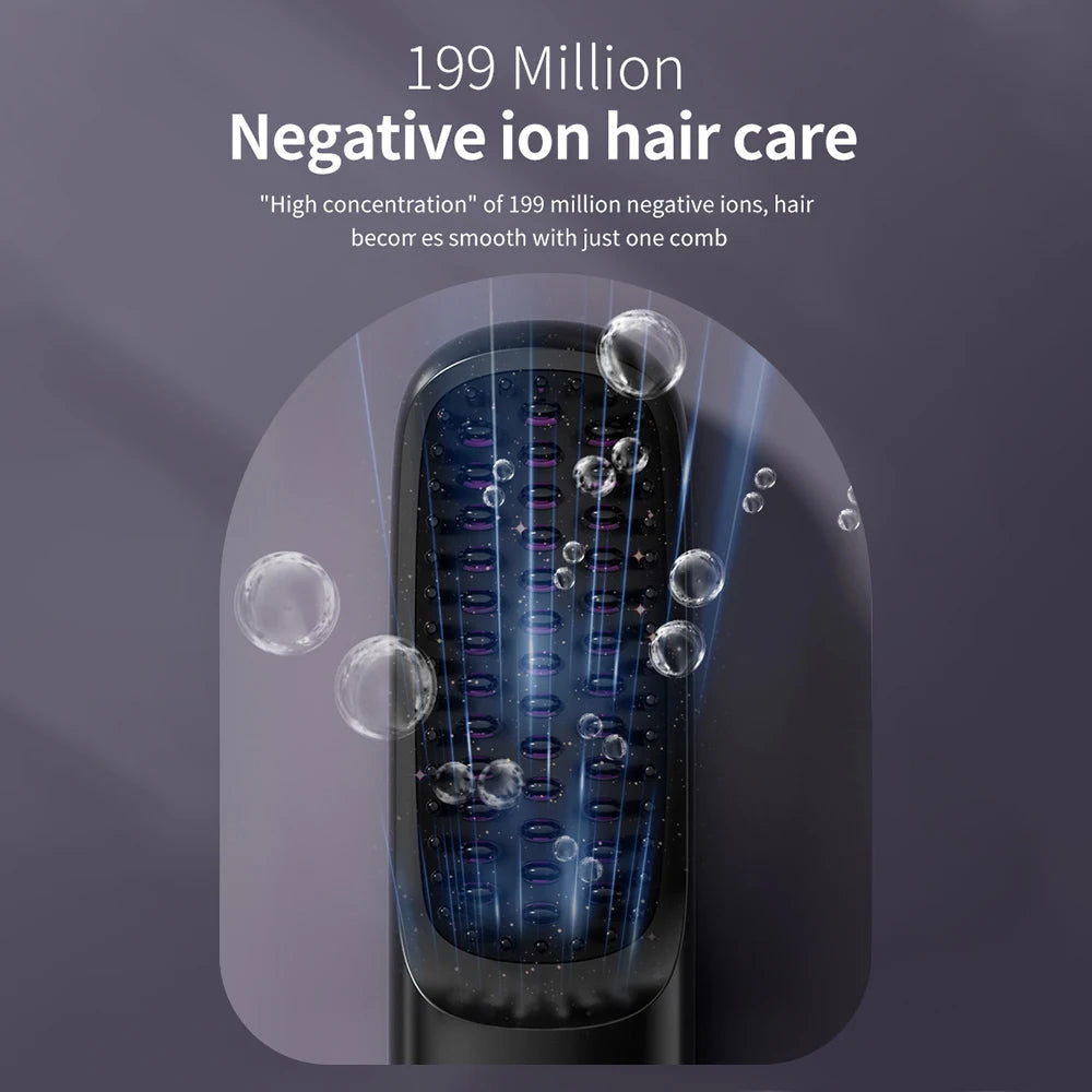 Cordless Hair Straightener Brush – Wireless Ceramic Heated Comb with Ions
