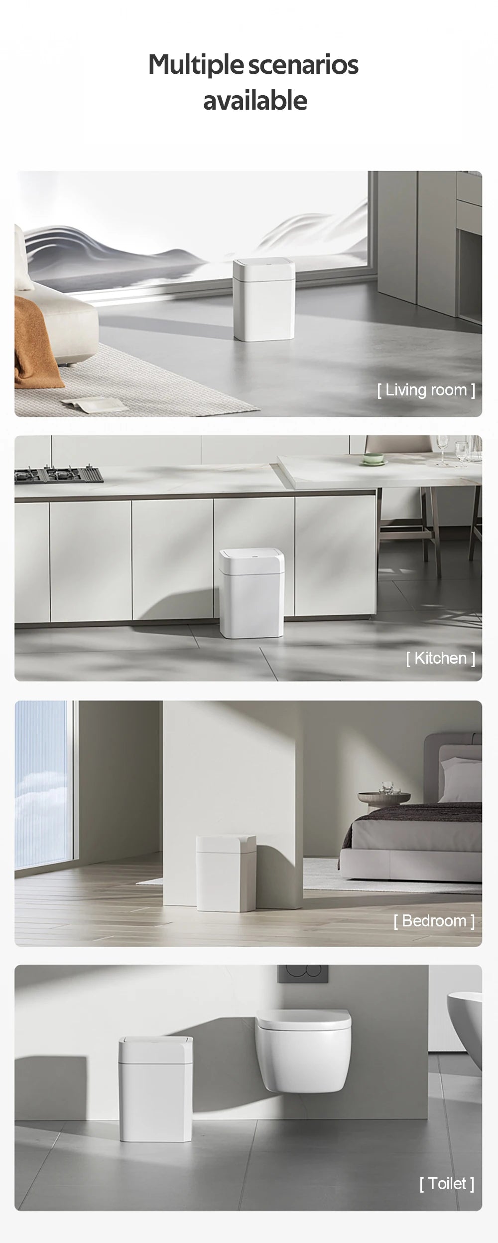 Smart Sensor Trash Can – Dual Induction Wave & Knee Open Bin (12L / 16L)