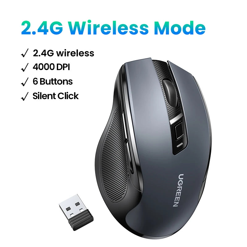 UGREEN MU006 Wireless Mouse – Bluetooth 5.0 & 2.4G, 4000 DPI, Silent Ergonomi