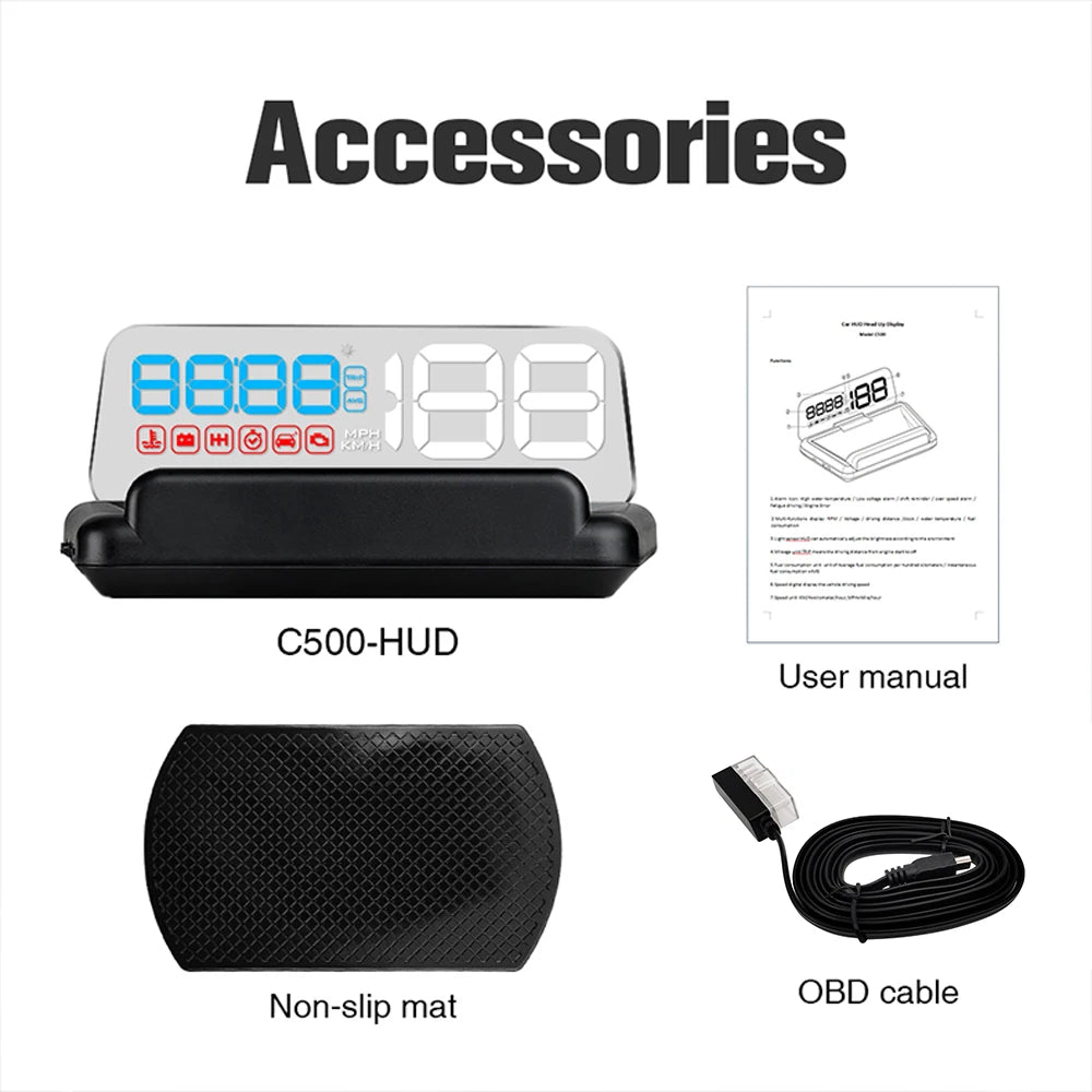 ZMFJH C500 OBD2 / T900 GPS Head-Up Display – Digital Speedometer with RPM, Fuel, Voltage & Alarm Alerts (KM/H & MPH)