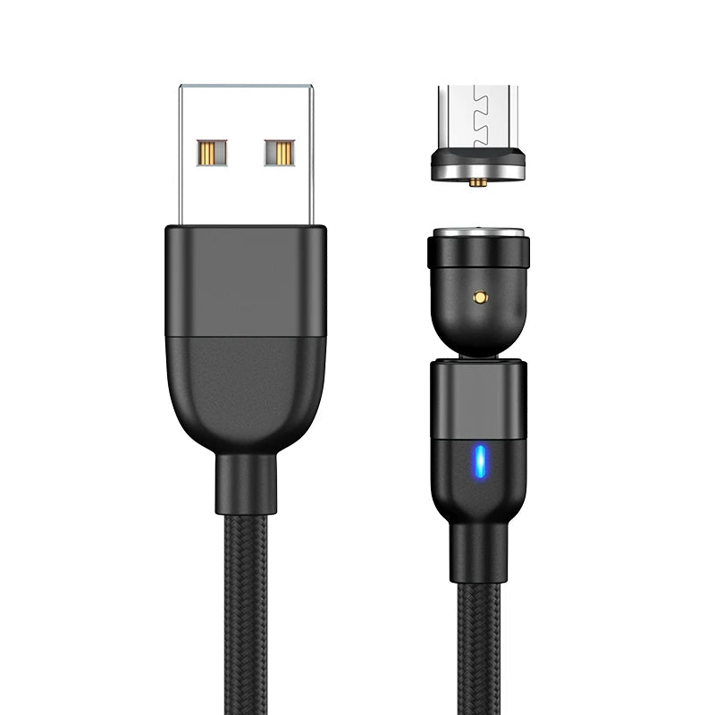 540° Rotating Magnetic Charging Cable | 3-in-1 USB-A to Type-C / Micro USB / Lightning