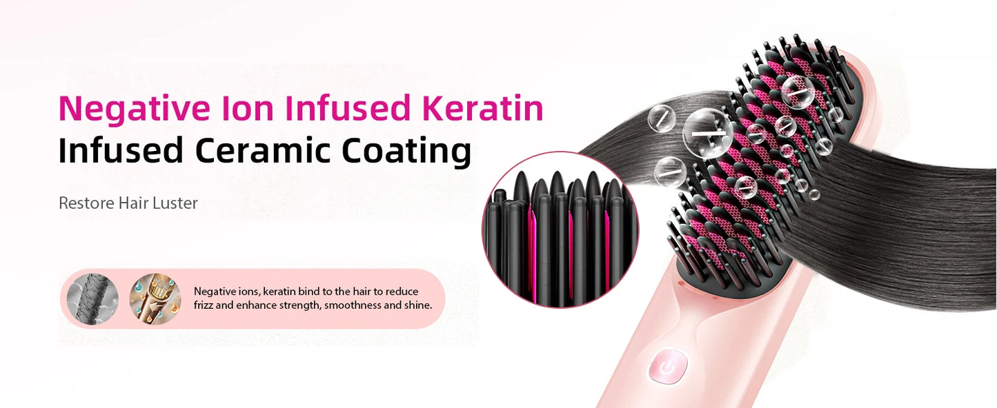 Cordless Hair Straightener Brush – Wireless, Adjustable Heat, Travel-Ready