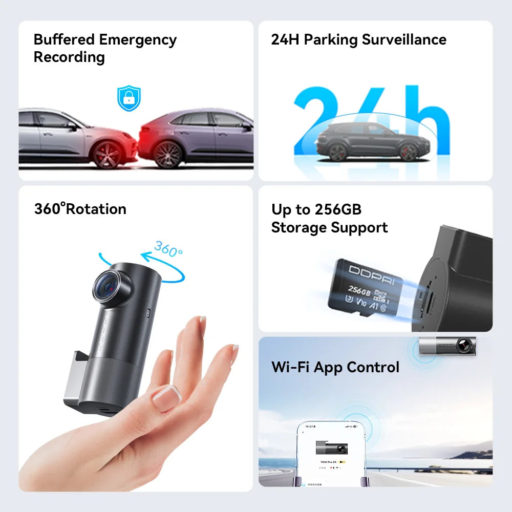 DDPAI Mini Pro 2K Dash Cam – 1440P WiFi Car DVR with Night Vision & Parking Monitor