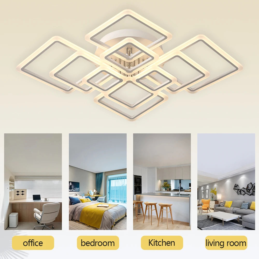 Jelena Modern Square LED Ceiling Lamp | Smart Dimming, 4–10 Head Options