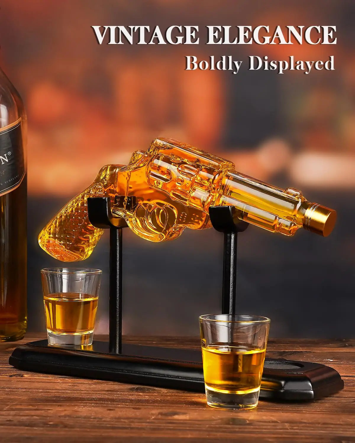Buyyes Gun Shaped Whiskey Decanter – Handmade Lead-Free Glass Bar Display Gift