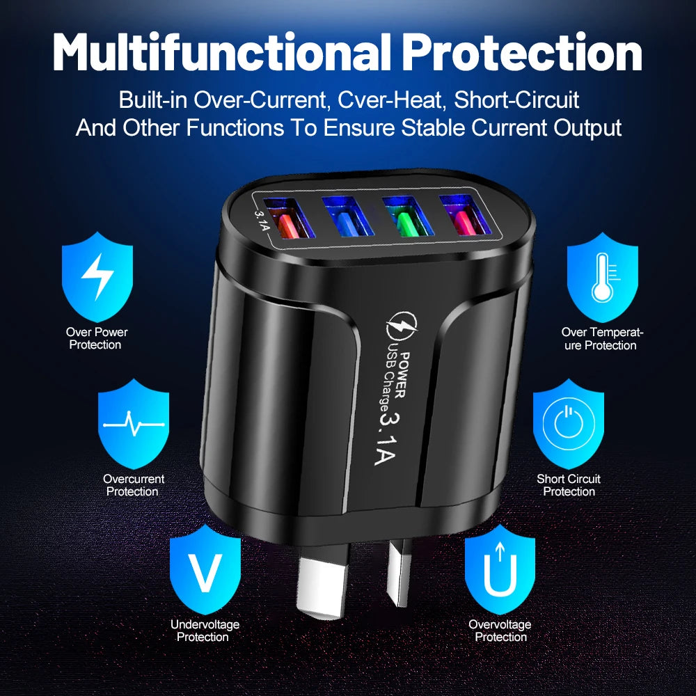 15W 4-USB Charging Station – Compact Desktop Charger for Phones & Tablets
