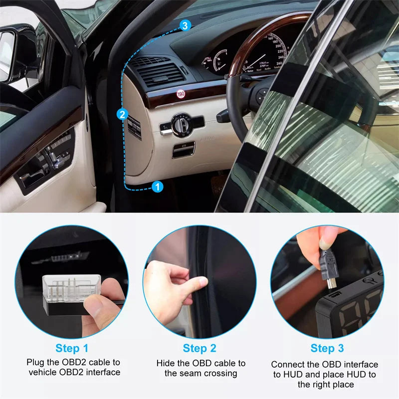 OBD2 Car Head-Up Display – 3.5″ LED HUD Speedometer with Multi-Data Display & 5 Safety Alarms (Post-2008 Vehicles)