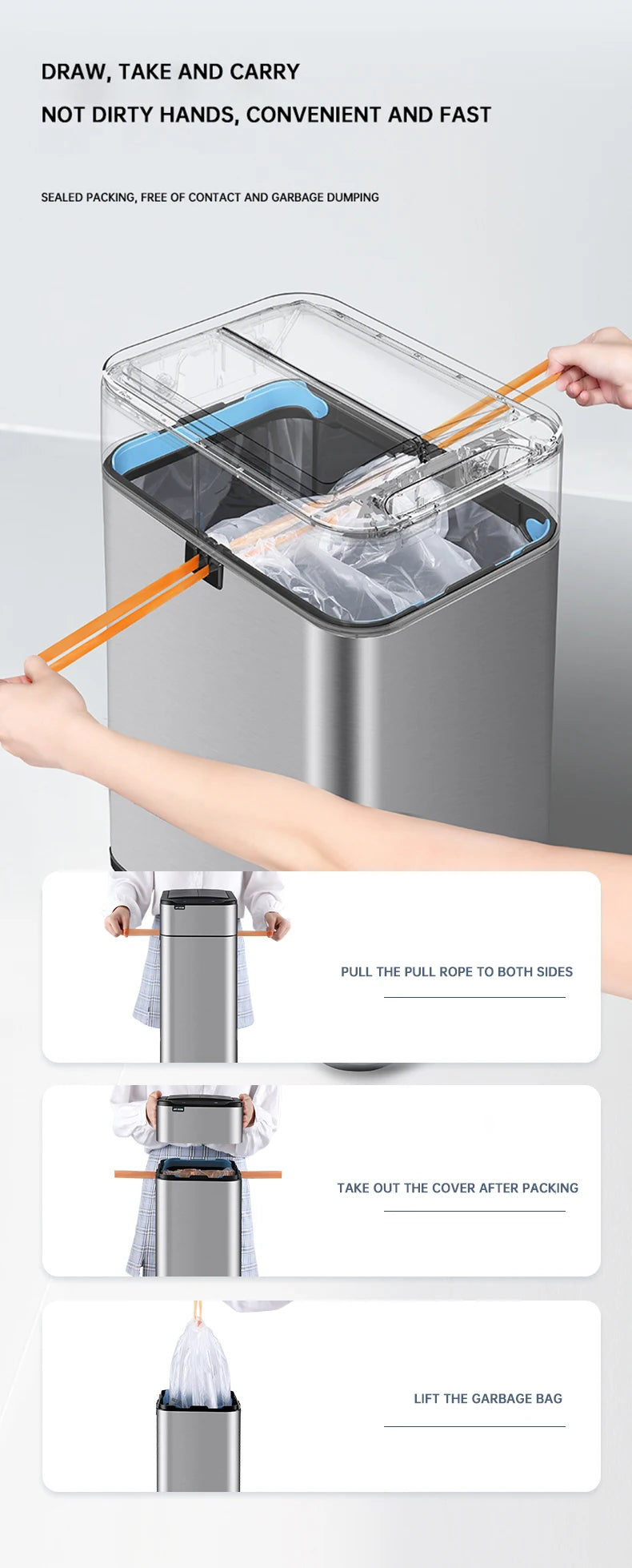 mart Stainless Steel Trash Can 20–60L – Touchless Sensor Kitchen Bin with Wheels