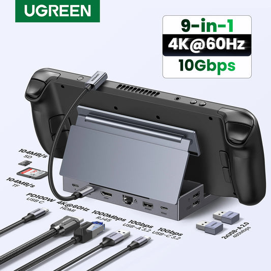 9-in-1 Steam Deck Docking Station – 4K@60Hz HDMI, 10Gbps USB-C, 100W PD Stand