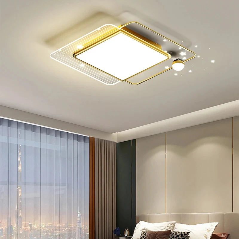 AuroraRealm Modern Ceiling Light with Remote | Gold LED Ceiling Lamp, 90–260V