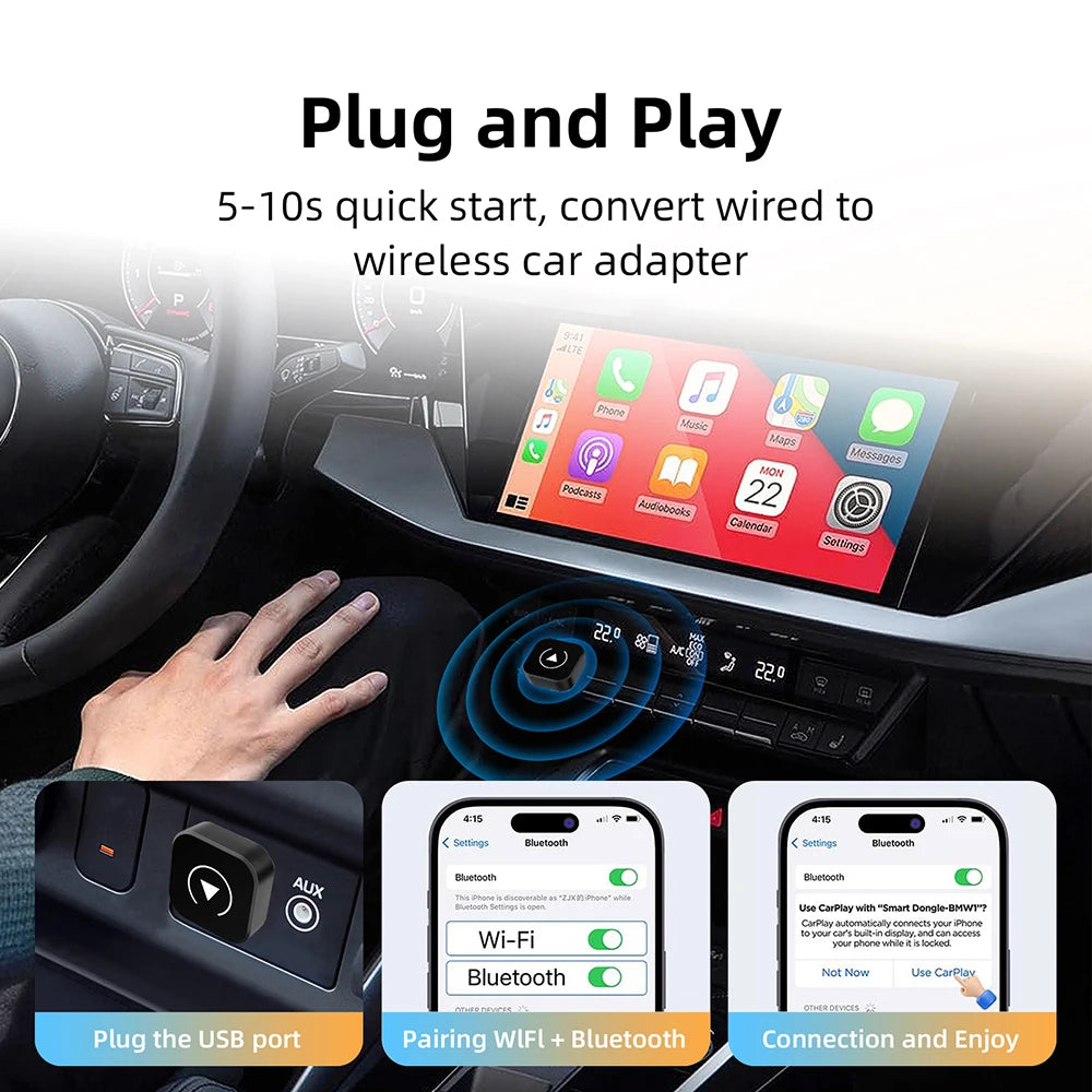 LEXXSON Ultra-Mini 2-in-1 Wireless CarPlay & Android Auto Adapter – 5.8GHz Plug & Play
