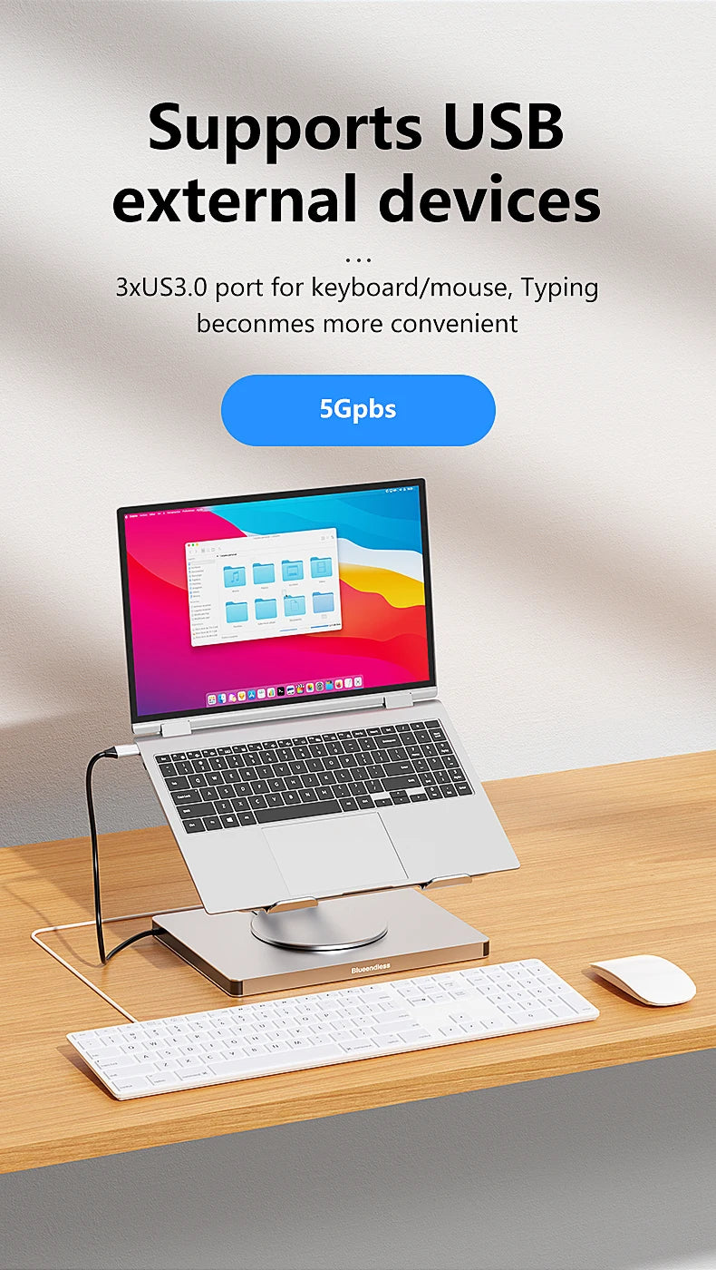 Aluminum Laptop Stand Hub 10-in-1 – USB-C Dock with 4K@60Hz HDMI, SD/TF & RJ45