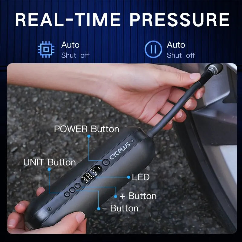 CYCPLUS Portable Air Pump 150PSI Smart Electric Inflator for Car, Bike, Motorcycle & Ball with Type-C Charging