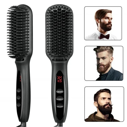 Electric Beard & Hair Straightener Brush – Anti-Scald Ceramic Heated Styling Comb