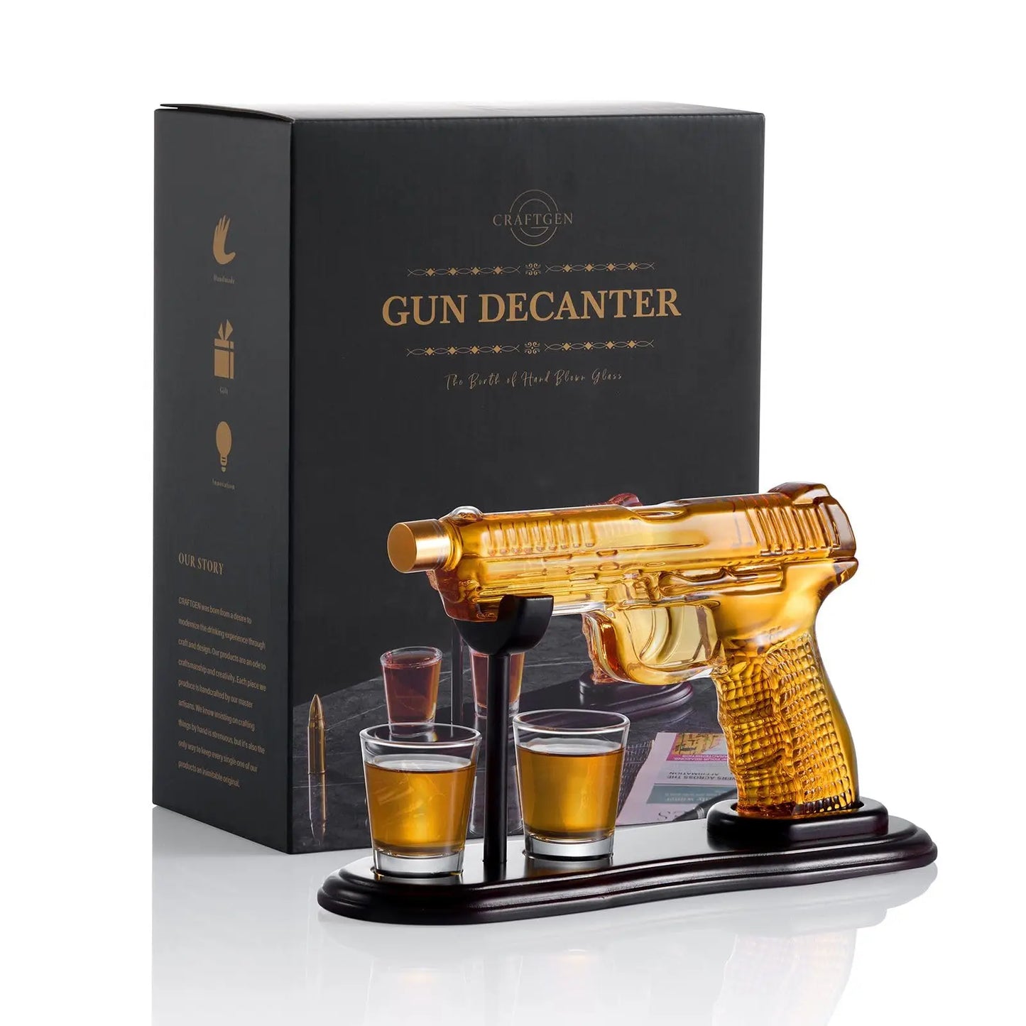 Buyyes Gun Shaped Whiskey Decanter – Handmade Lead-Free Glass Bar Display Gift