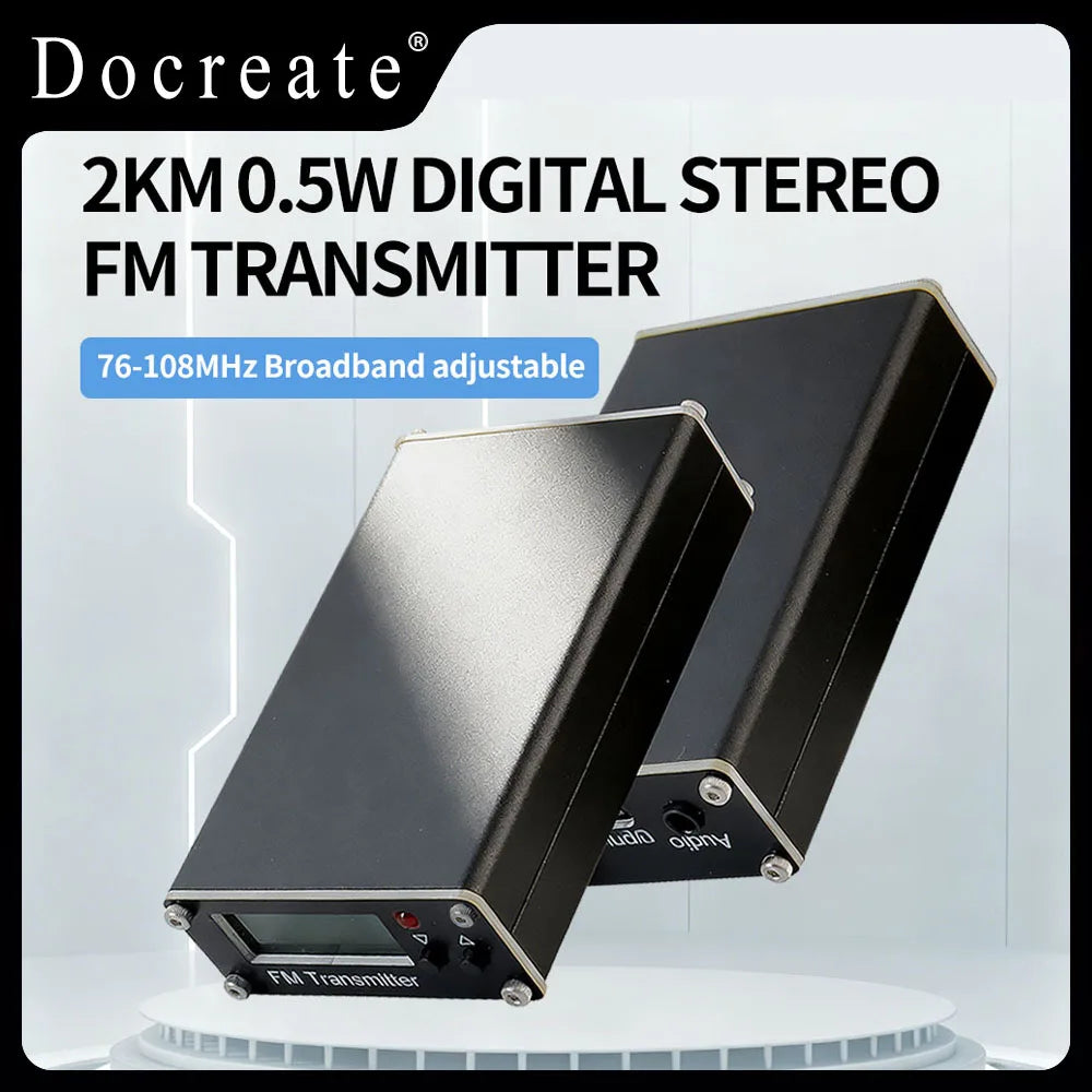 Portable 0.5W Long-Range FM Transmitter – USB-C Powered Mini Broadcast Radio (Up to 2 km, 76–108 MHz)