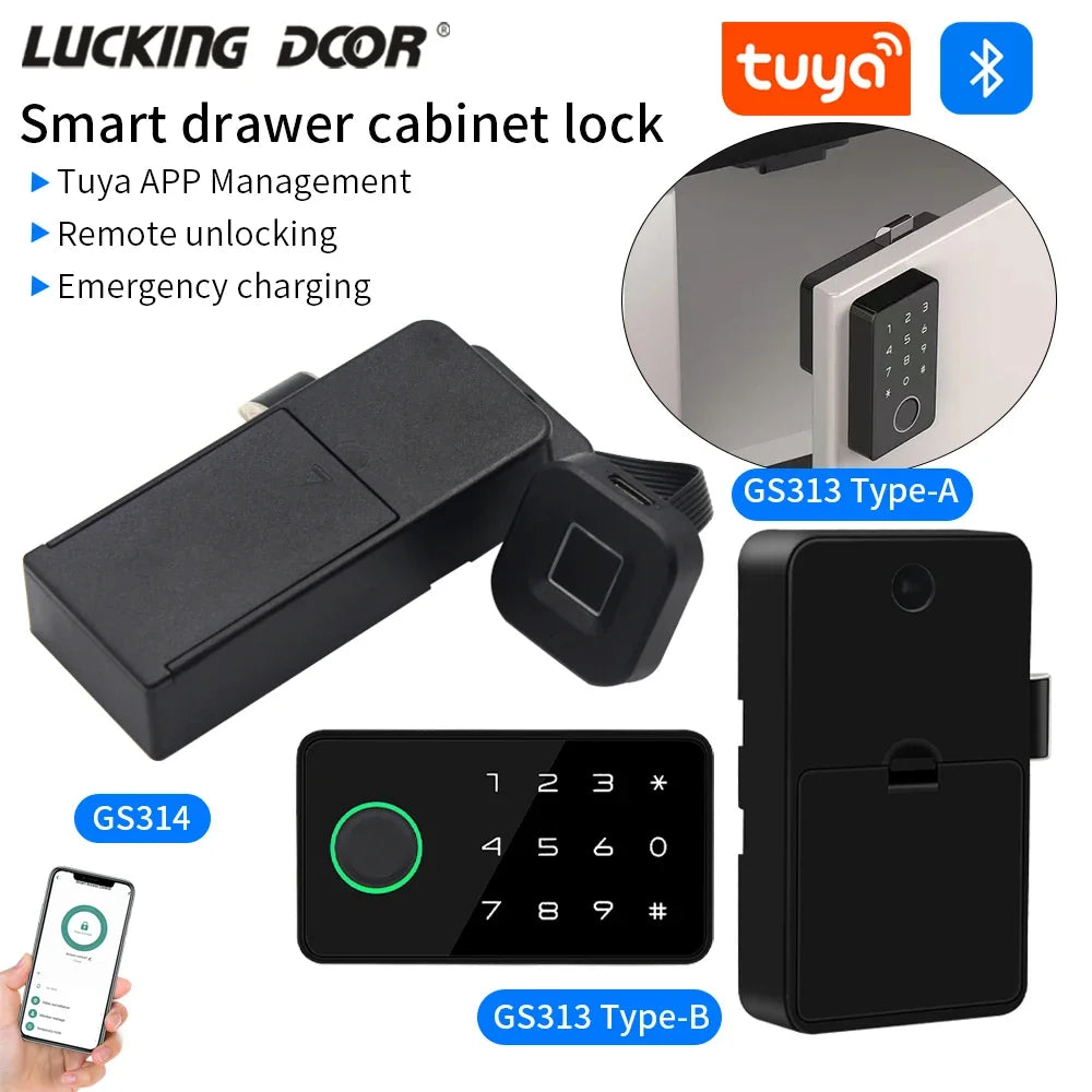 LUCKING DOOR Tuya Smart Fingerprint Cabinet Lock – Bluetooth App, Password & Key Unlock