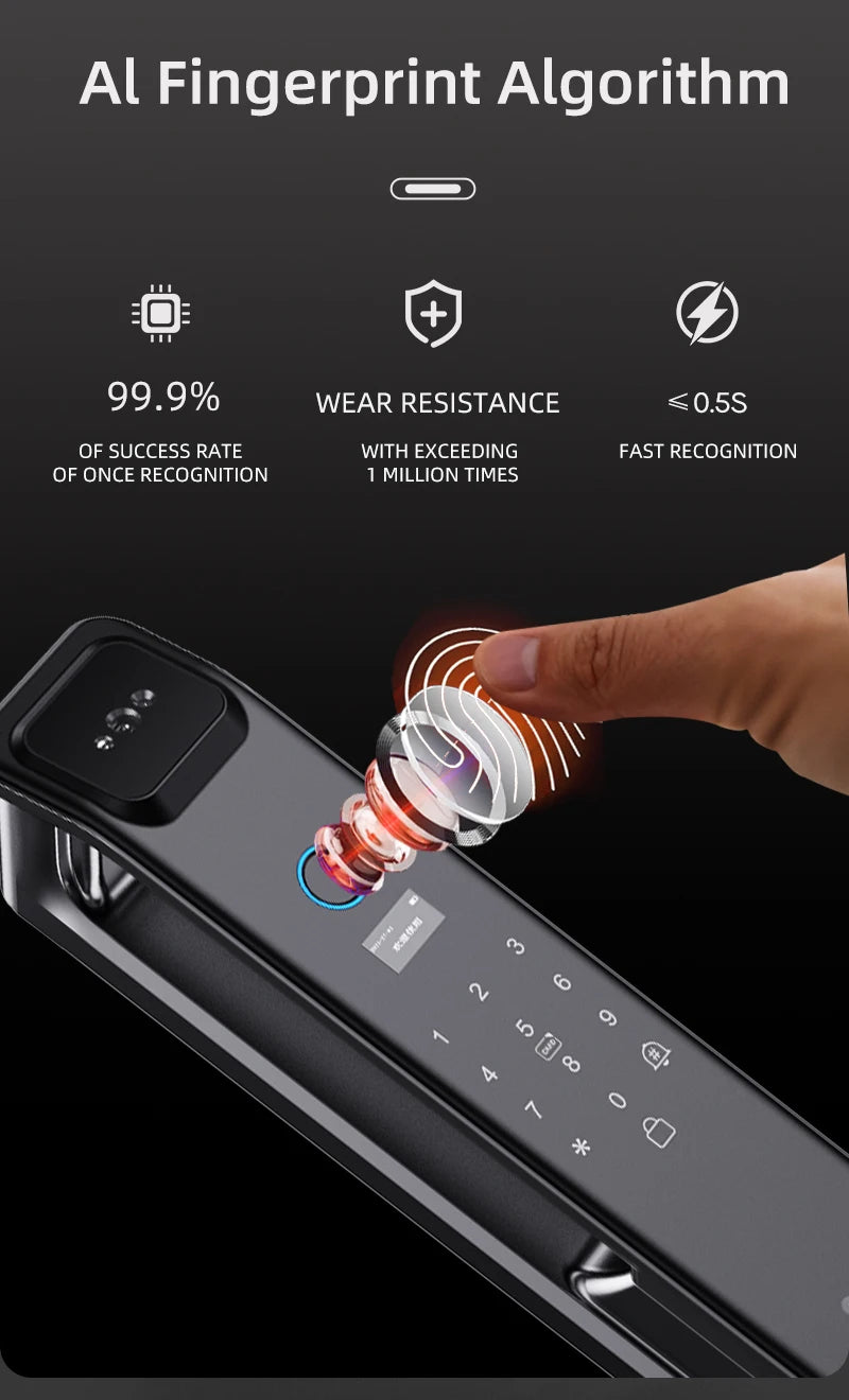 Wishome W-F9 Smart Face Recognition Door Lock with Camera & HD Screen – WiFi Fingerprint Lock