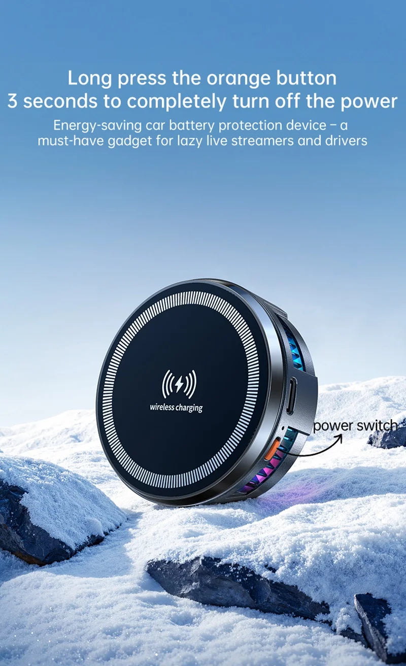 15W Magnetic Wireless Charger Car Mount with Semiconductor Cooling & RGB