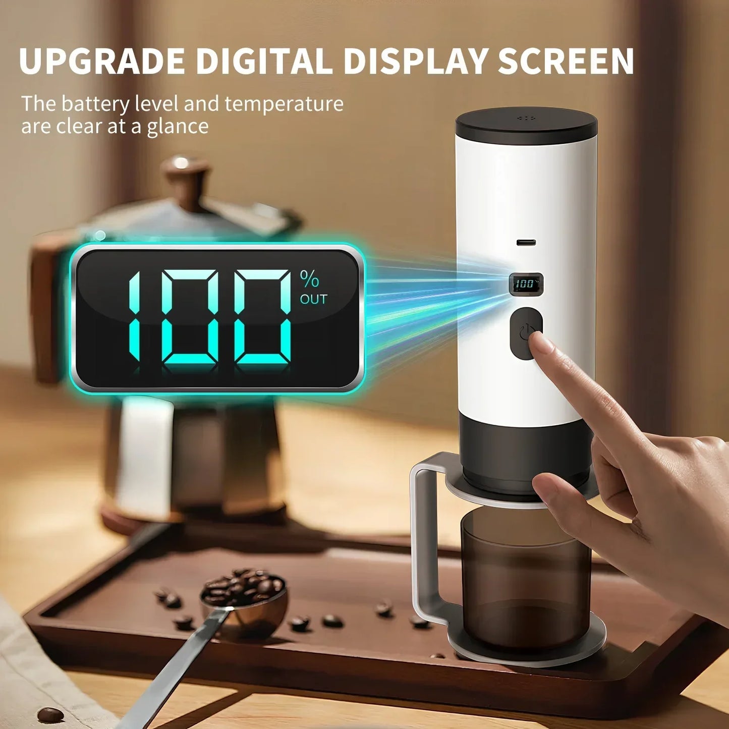 TINSOL Rechargeable Coffee Maker – Wireless Heating, 90ml Water Tank, Camping & Travel Use