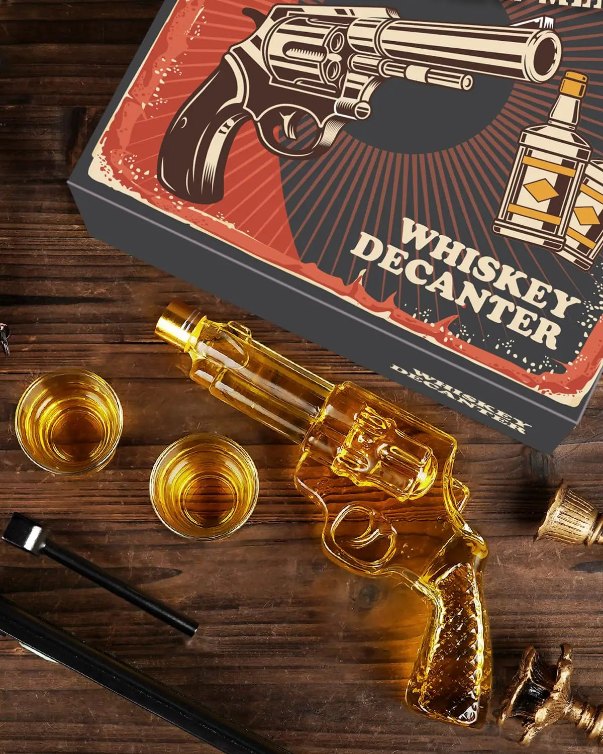 Buyyes Gun Shaped Whiskey Decanter – Handmade Lead-Free Glass Bar Display Gift