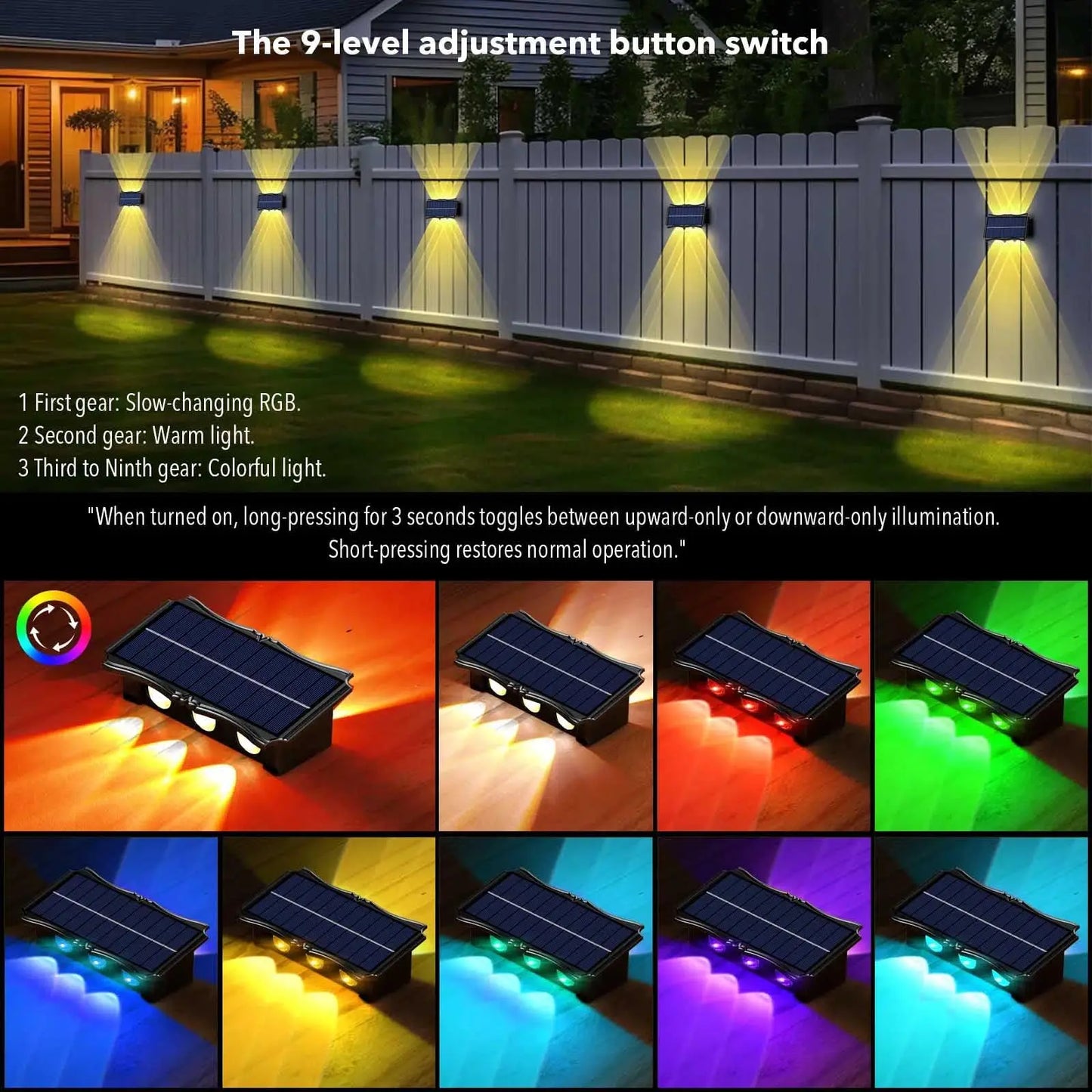 CHENBEN Solar LED Wall Light | IP65 Waterproof Outdoor Wall Lamp, Warm/RGB