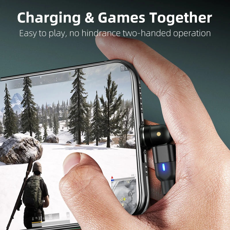 540° Rotating Magnetic Charging Cable | 3-in-1 USB-A to Type-C / Micro USB / Lightning