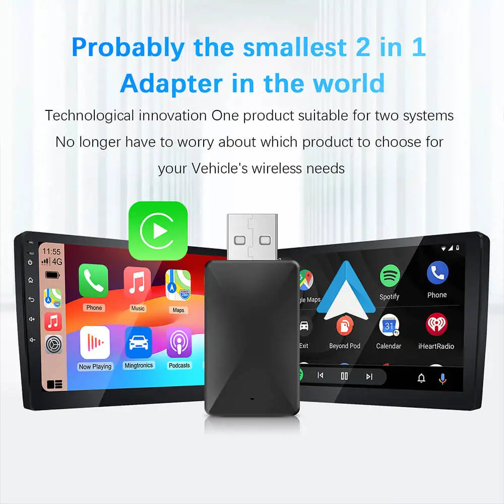 EzoneTronics Ultra-Mini 2-in-1 Wireless CarPlay & Android Auto Adapter – 5.8GHz Plug & Play