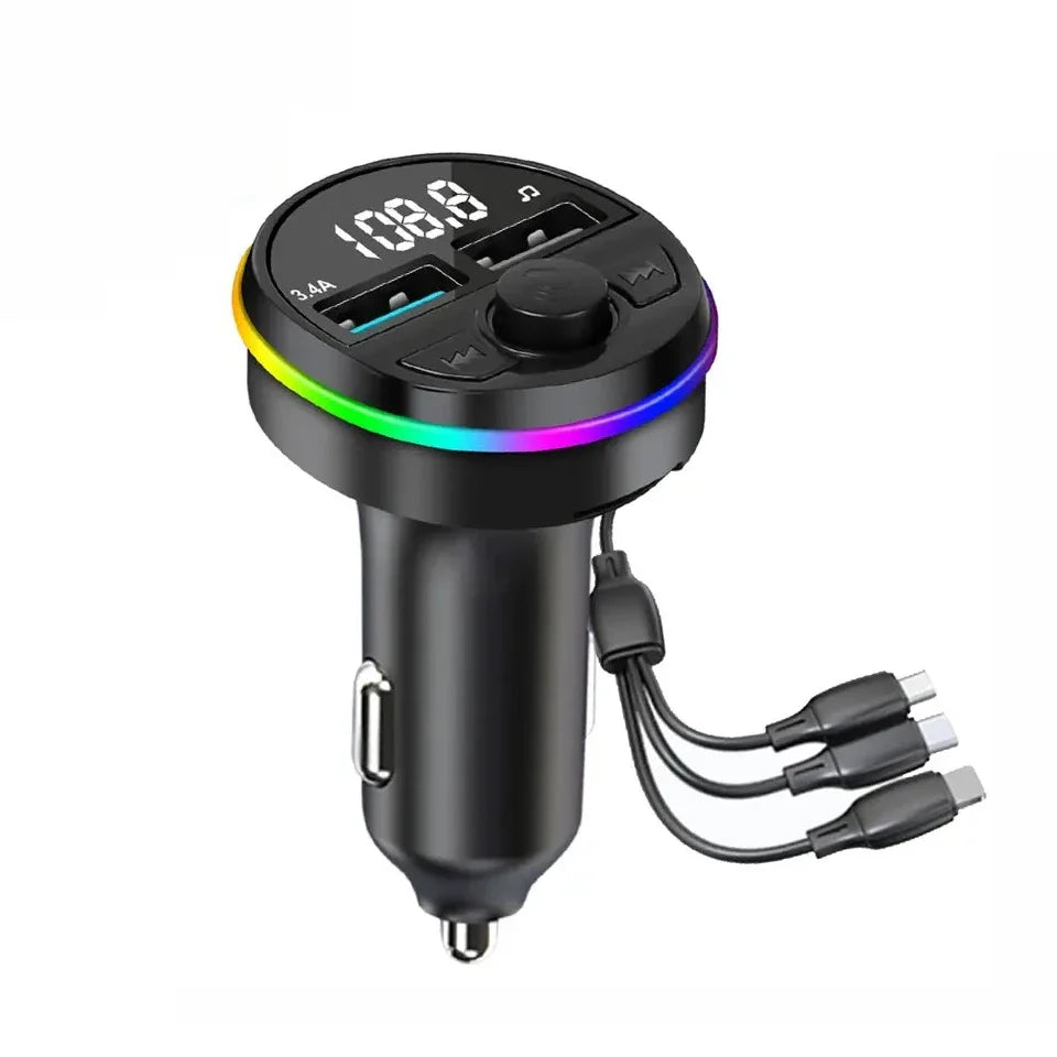 Car Bluetooth FM Transmitter with Dual USB Phone Charger – Hands-Free Music & Calls (12V, CE Certified)