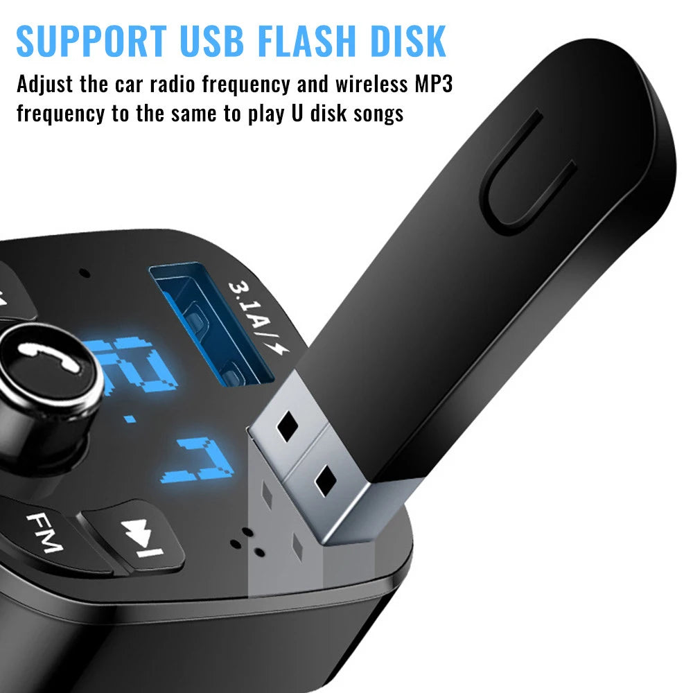 S5 Bluetooth FM Transmitter with Dual USB Charging – Hands-Free Car Kit (12–24V, LED Display)