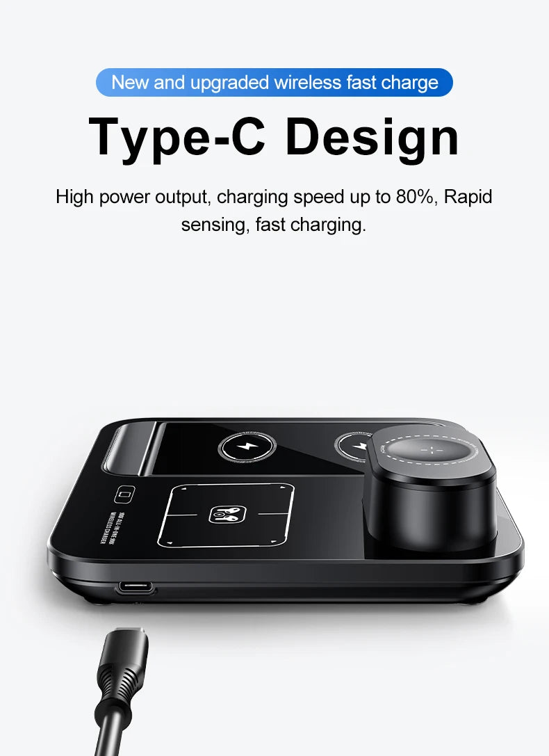 Foldable 20W Wireless Charging Station with Cooling Fan for iPhone & Watch