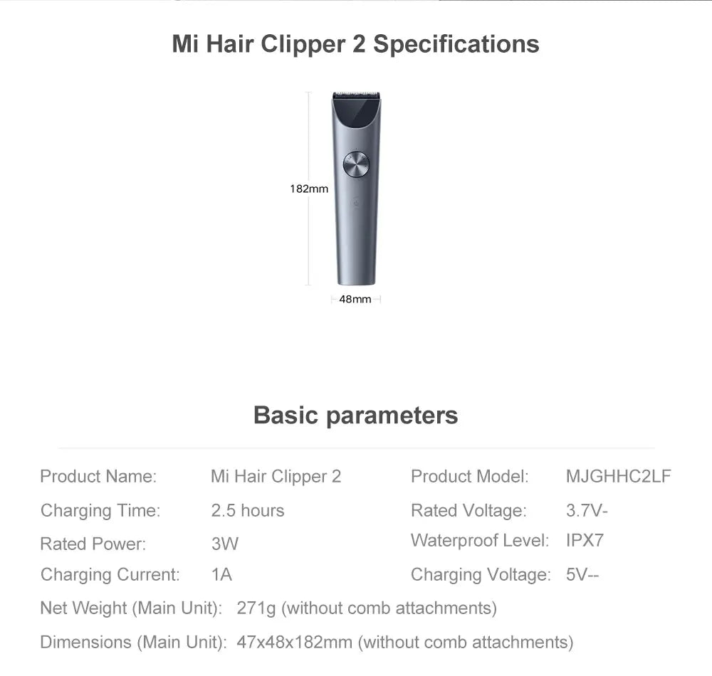 Xiaomi Mijia Hair Clipper 2 – IPX7 Waterproof Professional Cordless Trimmer