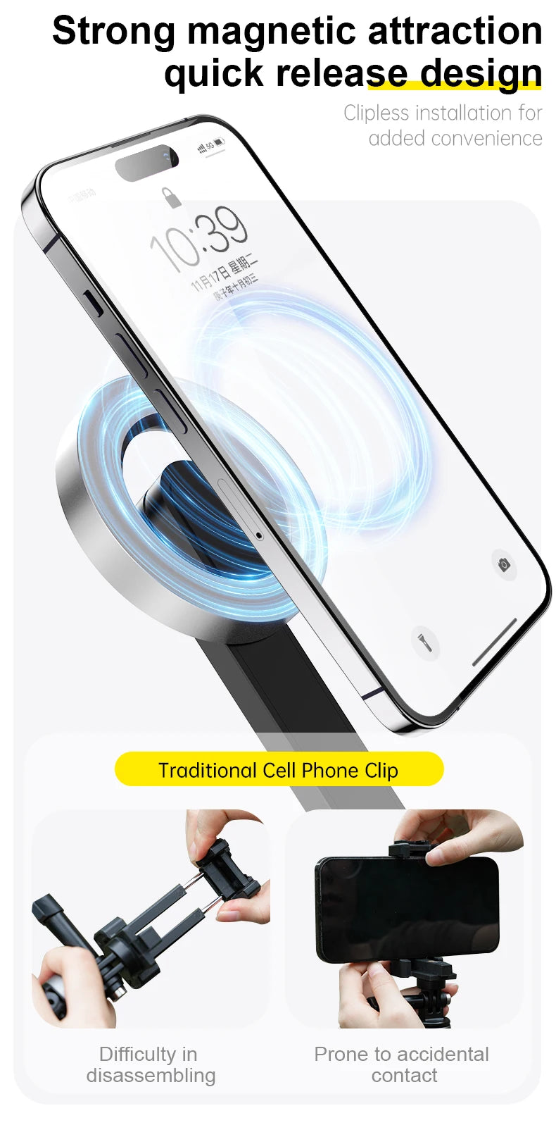 Magnetic Selfie Stick Tripod for iPhone – Bluetooth Remote & 360° Rotation