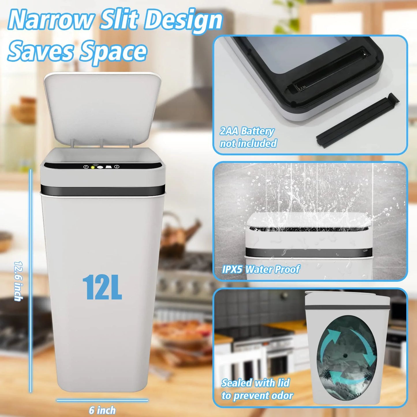 12L Smart-Style Sensor Trash Can – Space-Saving Automatic Waste Bin for Bathroom & Kitchen
