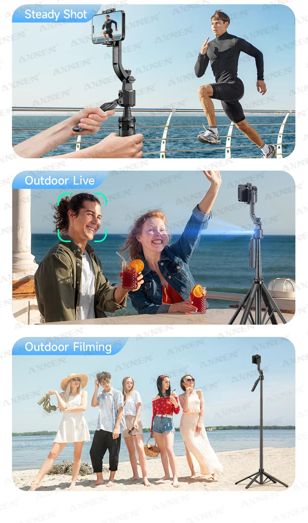 AI Face Tracking Selfie Stick Tripod – 1.63m Smart Quadrapod