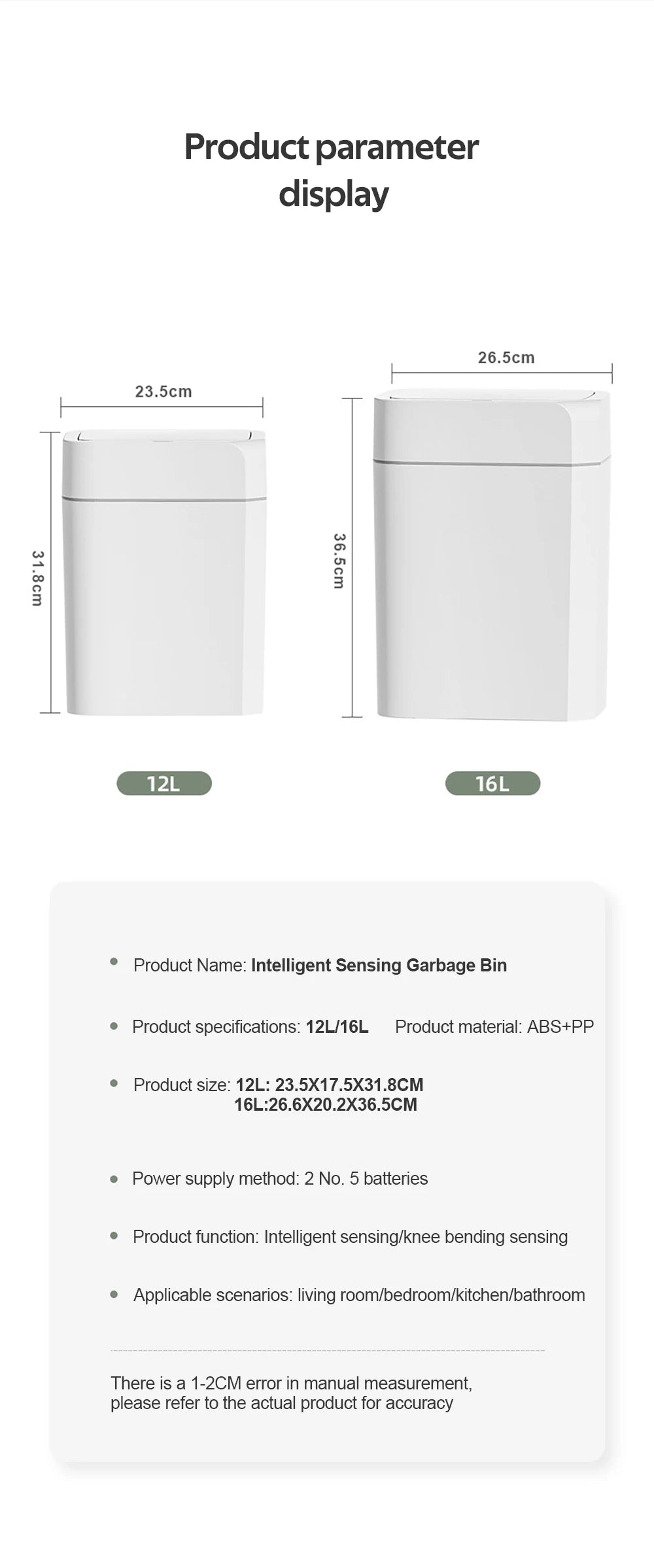 Smart Sensor Trash Can – Dual Induction Wave & Knee Open Bin (12L / 16L)