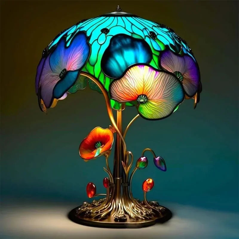 Creative Stained Glass Mushroom Table Lamp | Colorful Atmosphere Bedside Light