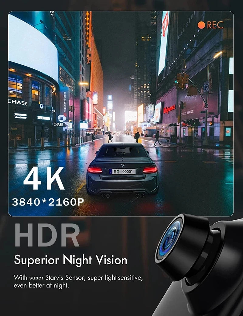 10″ 4K Car DVR Touch Screen with Wireless CarPlay & Android Auto – Front & Rear Dash Cam