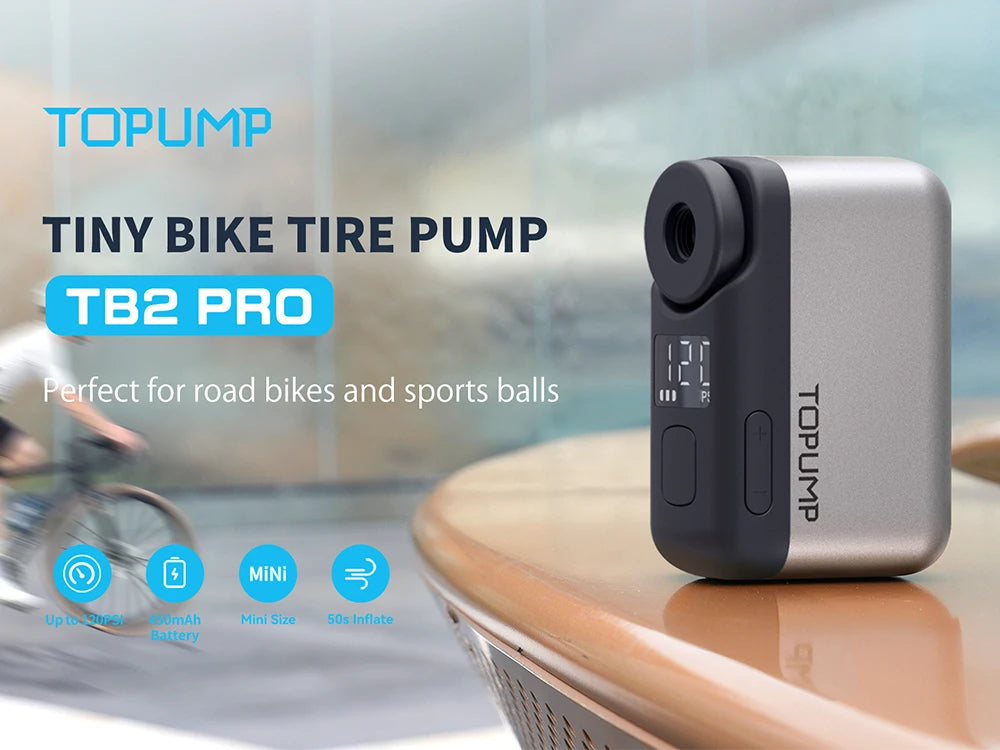 TOPUMP Mini Electric Bike Tire Inflator 110PSI Cordless Air Pump with Digital Display & Memory Pressure Setting