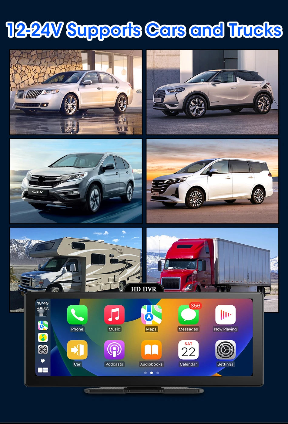 Srnubi 11.26" Portable 4K Car Dash Camera Dual Lens with IPS Touchscreen, Parking Monitor & ADAS
