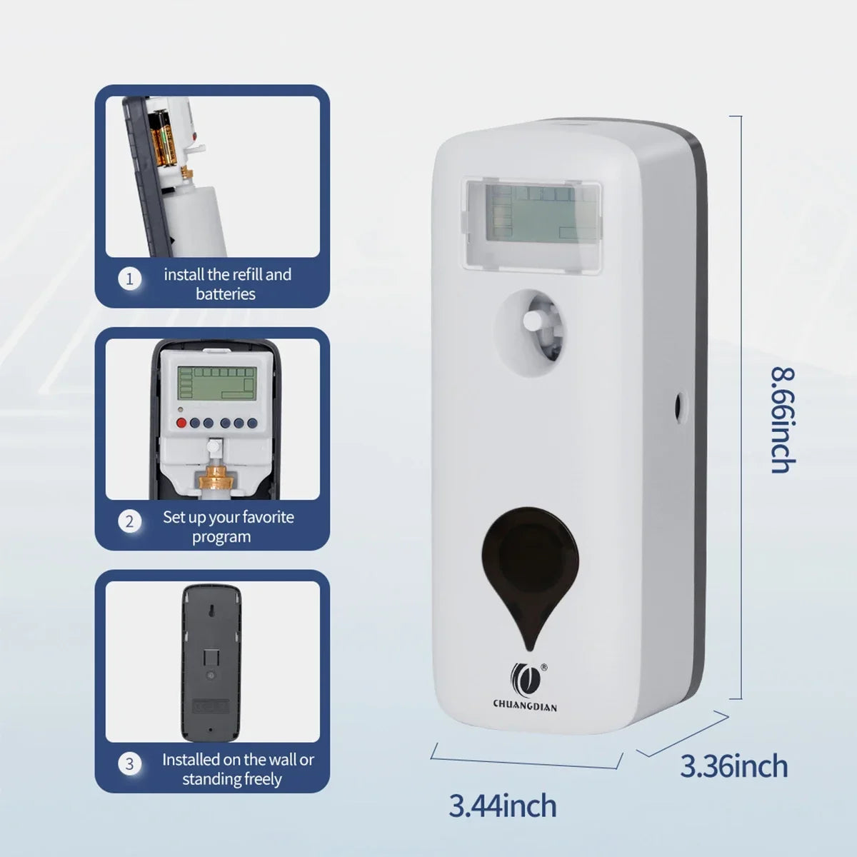 CDWK Automatic Liquid Air Freshener Dispenser – 300ml, No-Drill Wall Mount, LCD Timer