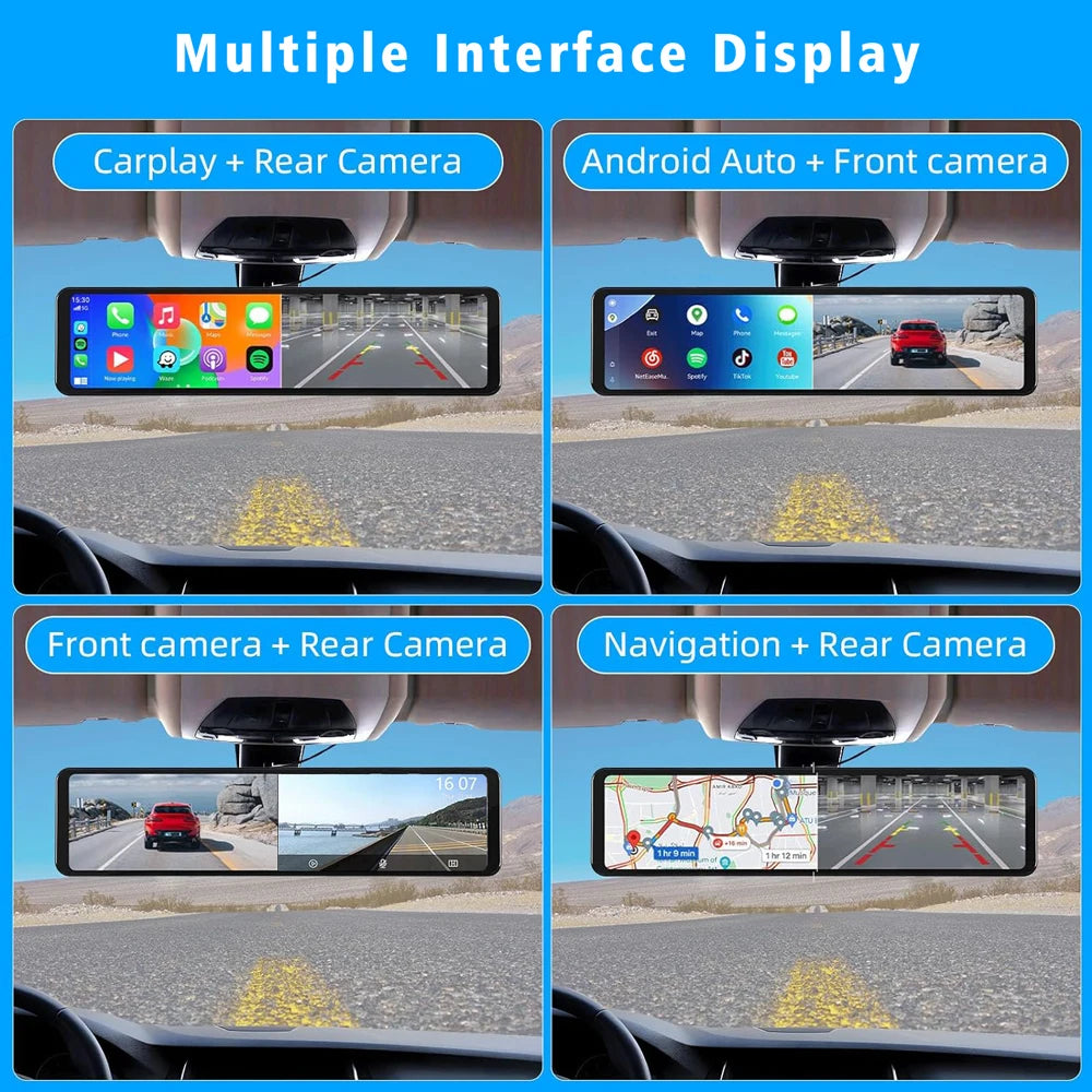 11.26” 4K Rearview Mirror DVR | CarPlay, Android Auto, GPS Ready
