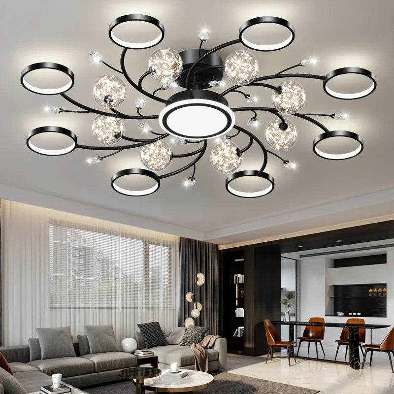 Artpad Modern Star Moon Ceiling Light Fixture | Romantic LED Chandelier for Bedroom & Living Room