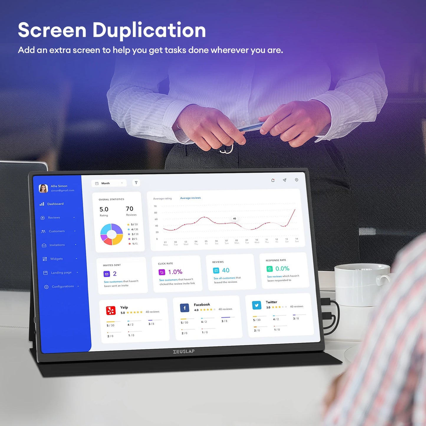 EUSLAP P16K 16 Inch QHD Portable Monitor | 144Hz 16:10 IPS | 500 Nits HDR500 | USB-C / HDMI