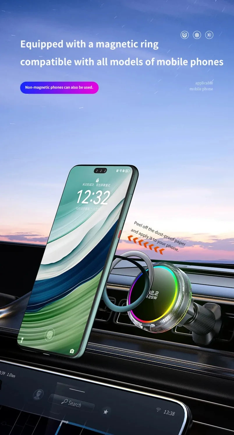 VIKEFON MagSafe-Style Car Charger – 15W Fast Wireless Charging with Cooling Fan