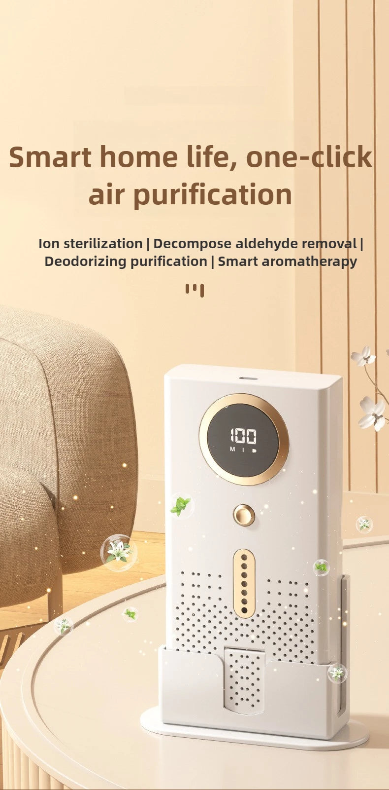 USB Car & Home Air Purifier with Ozone & Negative Ion Deodorization – Silent Touch Control (≤36dB)