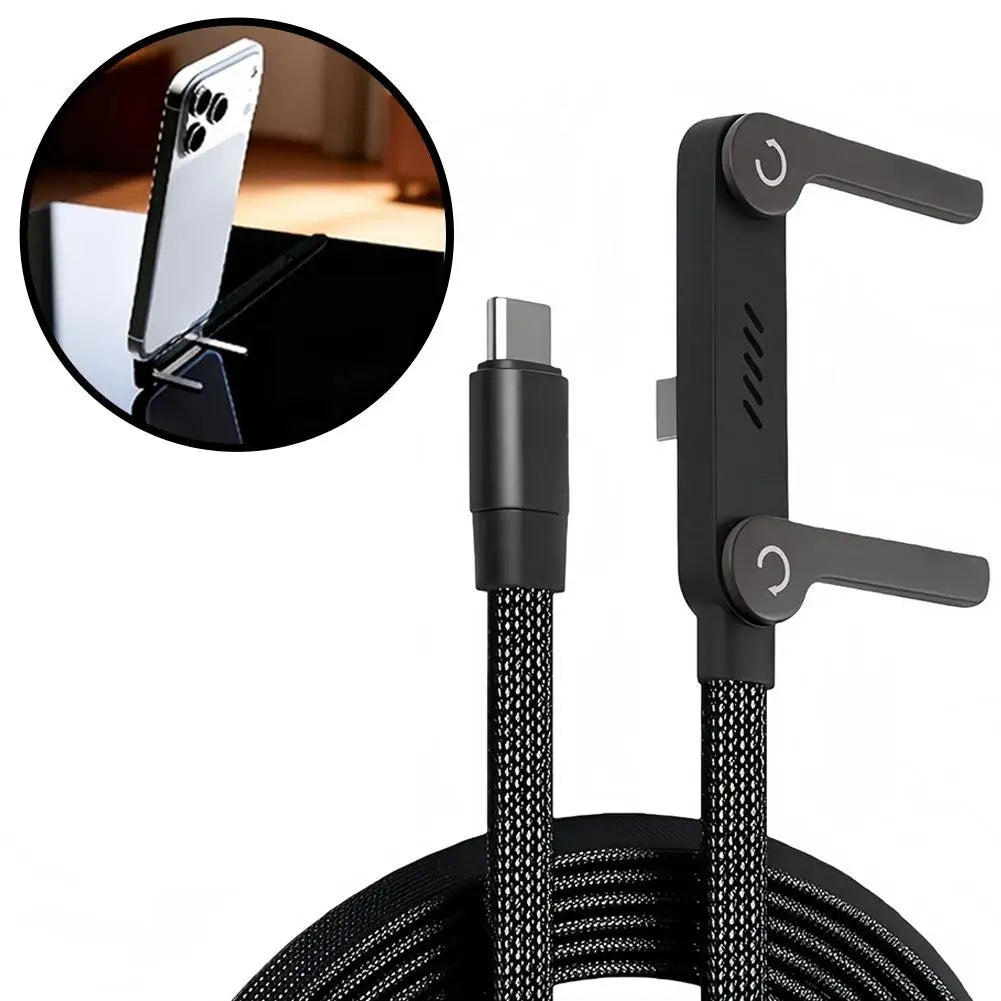 240W USB-C Fast Charging Cable with Built-In Phone Stand – 90° Angled Type-C