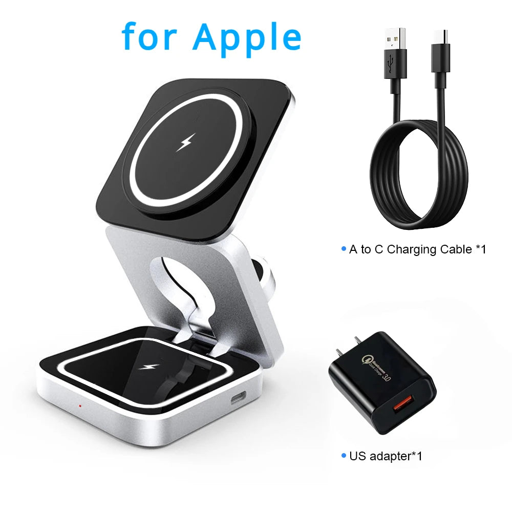 Portable 3-in-1 Magnetic Wireless Charging Station for iPhone & Samsung