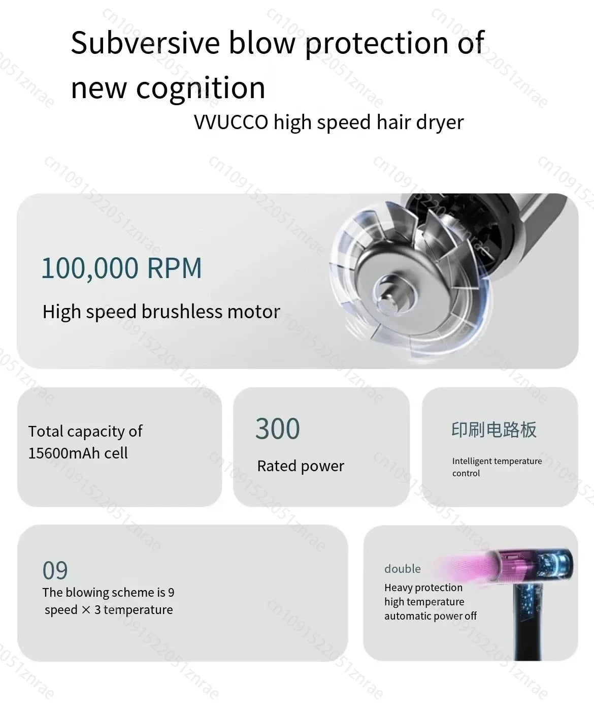 CHUBAN Wireless Hair Dryer – 100000RPM High Wind, USB-C Rechargeable