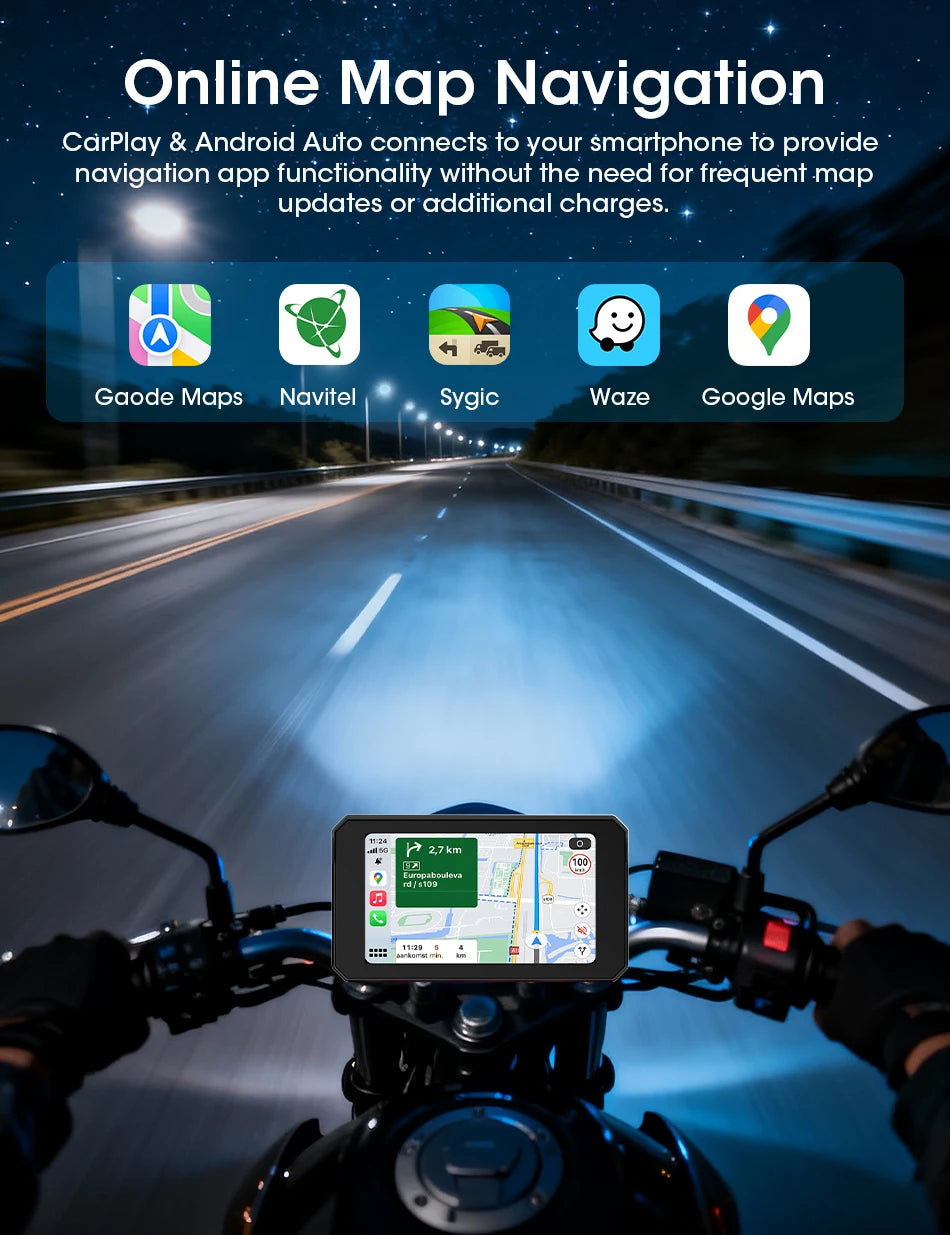 Jansite 5” IPX7 Motorcycle / Car Smart Display – Wireless CarPlay, Android Auto & MirrorLink